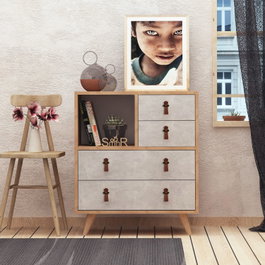 Hanah Home Witlof Cómoda Roble y Blanco con 4 Cajones